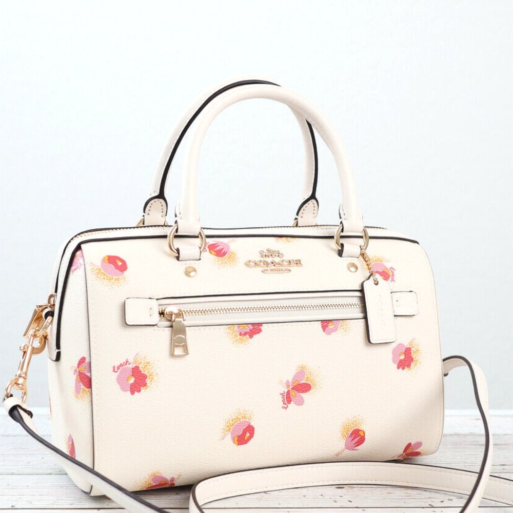 BNWT Coach Rowan Floral Leather Canvas Chalk White Bag Satchel Cross Body C5801 - Picture 12 of 16